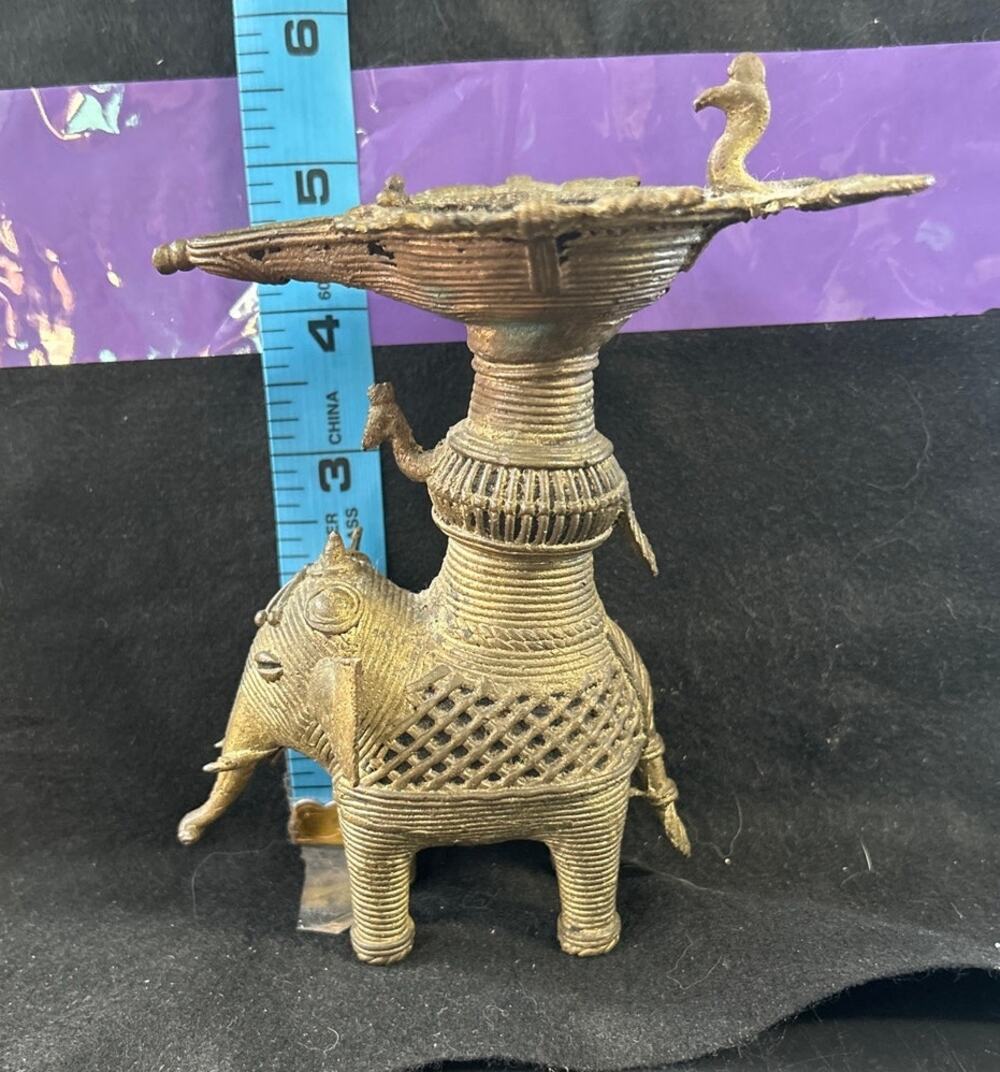 Brass Oil Lamp Ancient Elephant Peacock Diya Lamp Hand Made India